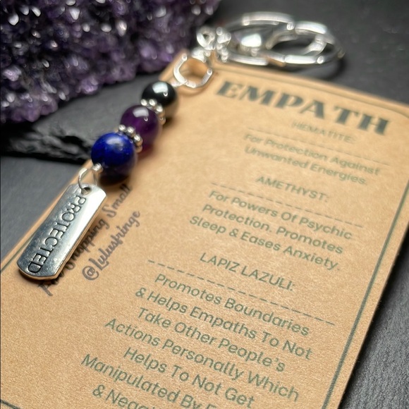 Fringe Studio Handbags - Hand Crafted Empath Protection Keychain with Purple Amethyst, Lapis Lazuli